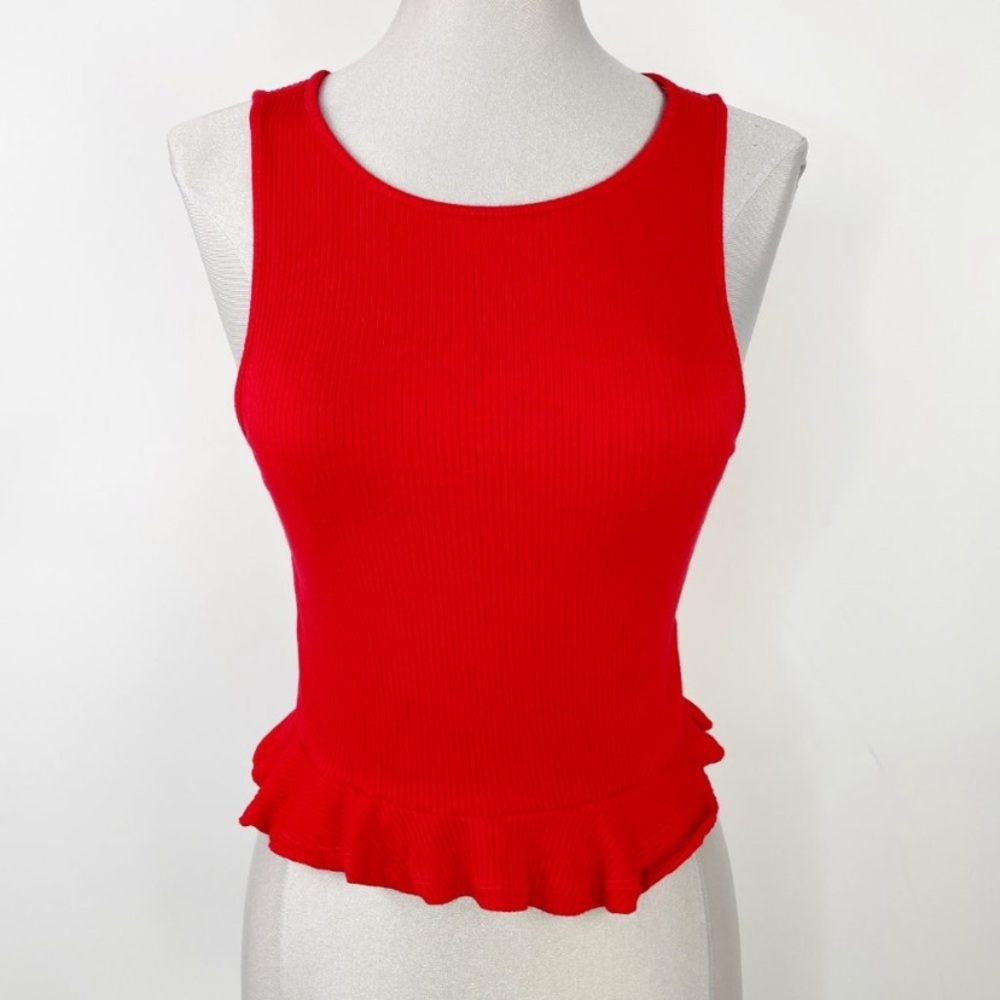 Red Ruffle Hem Tank Top